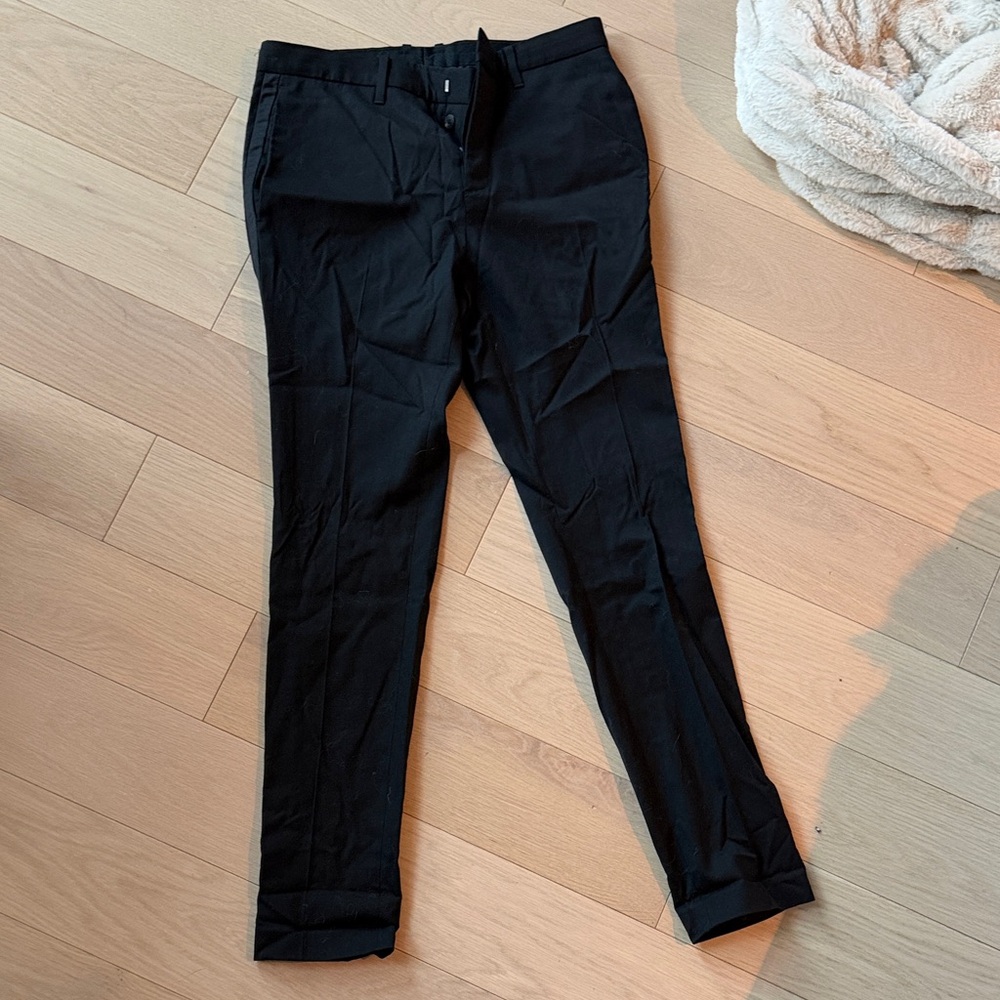 All Saints Black Slim Fit Trousers tuxedo strip